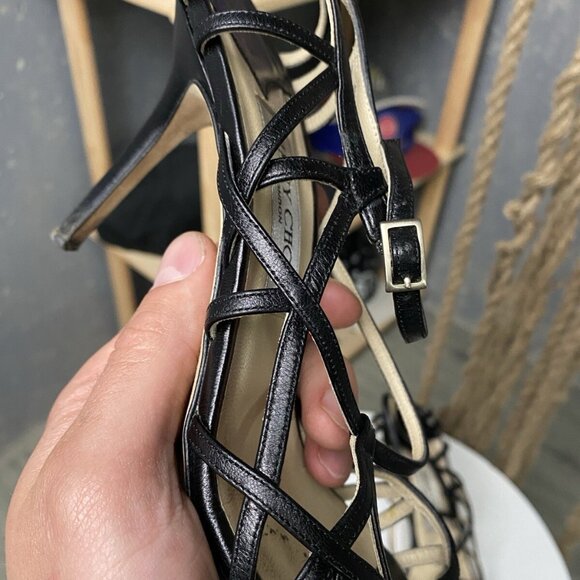 Jimmy Choo Open Toe Ankle Heels Womens Black - Picture 6 of 16
